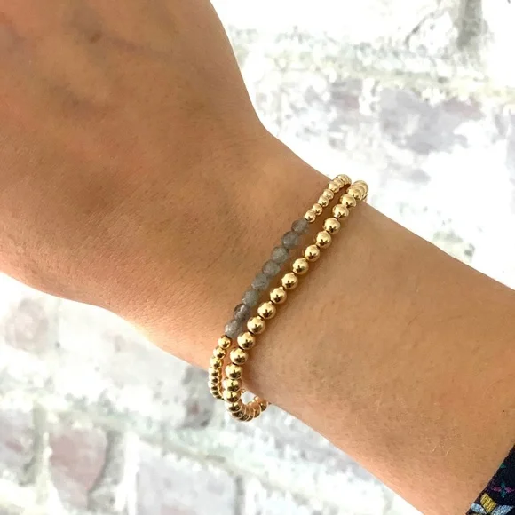 Gold Filled Ball 3mm Stretchy Labradorite Bracelet - Picture 1 of 2